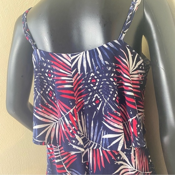 Women Express Red White Navy Palm Print/Tropical Summer Mini Dress Sz M - Picture 5 of 15